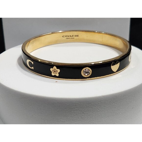Coach Motif Bangle Bracelet F87950 (Black Enamel / Gold Tone) - Picture 6 of 7